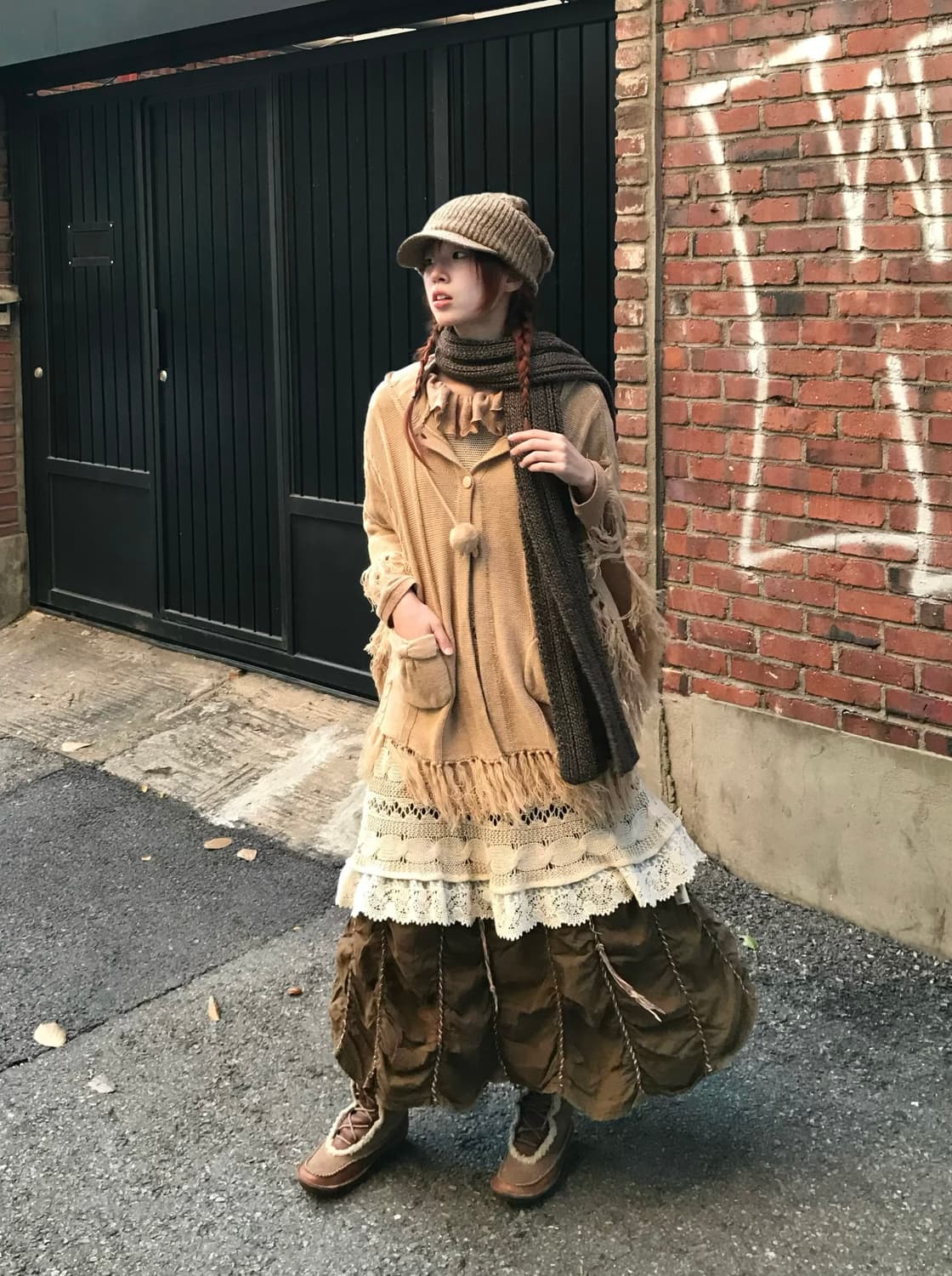 빈티지 브라운 페미닌 모리 그런지 코디 세트 상품이미지1