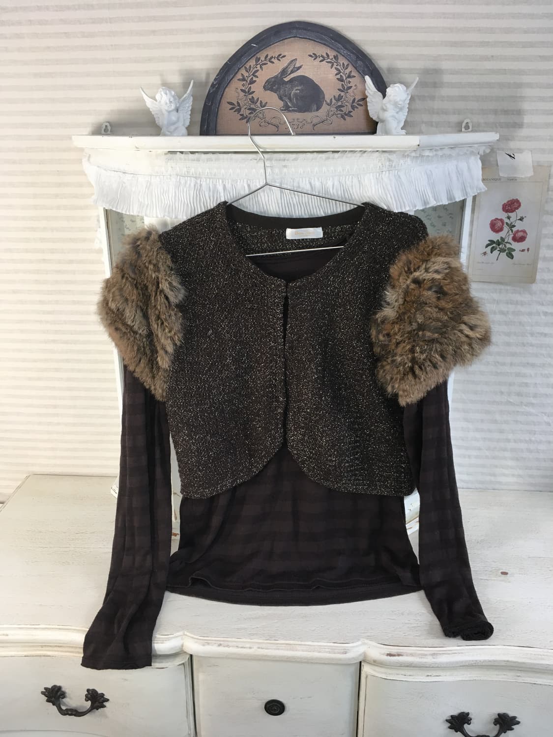 Set)브라운 퍼 글리터 가디건 + 스트라이프 롱슬리브 상품이미지8