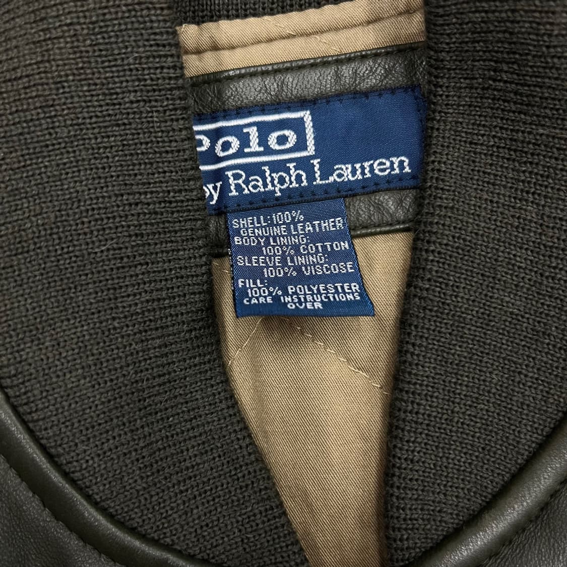 90's 폴로 랄프로렌 포켓 딥카키 램스킨 ma-1 레더 자켓 S ( 9 상품이미지5