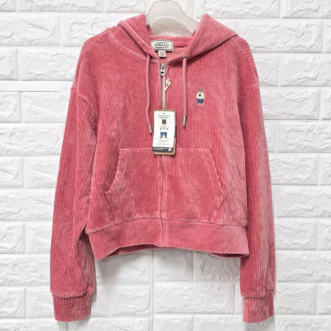 택포// 후아유 코듀로이 핑크 후드집업 M 상품이미지1