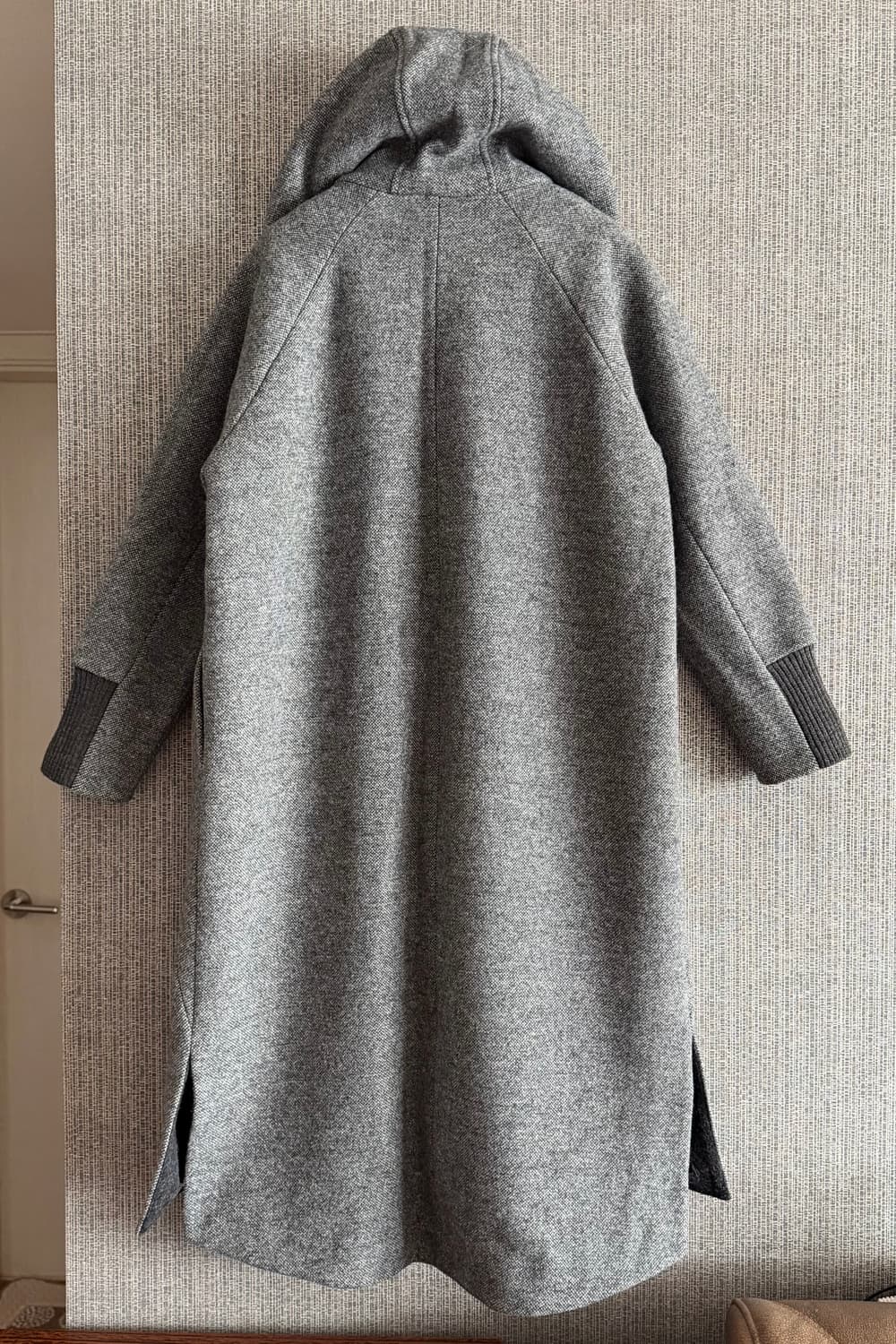 블루페페 후드 롱코트 회색 그레이 울 블렌드 니트 롱자켓 루즈핏 오픈형 상품이미지7