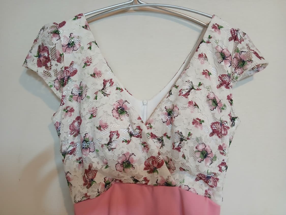 나롱쥐 플라워 레이스 핑크 셔링 원피스 섹시 홀복 캡 드레스 데이트 하객 상품이미지2