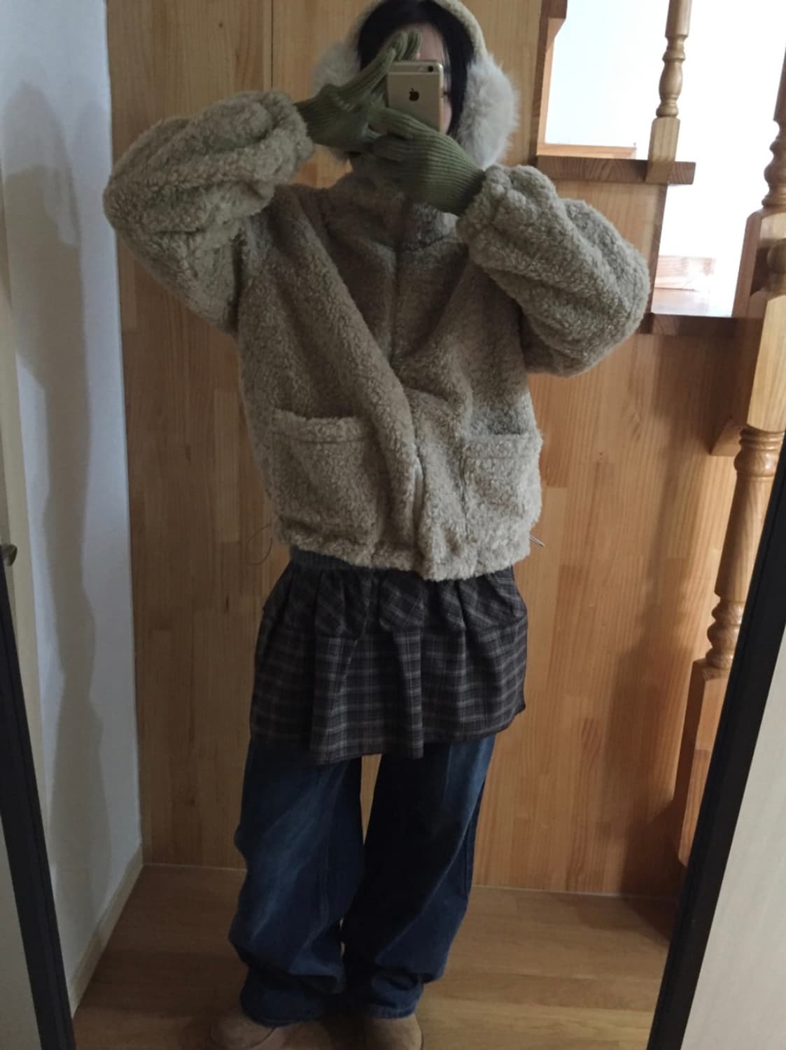 더기 하이넥 부클 집업 자켓 베이지 상품이미지3