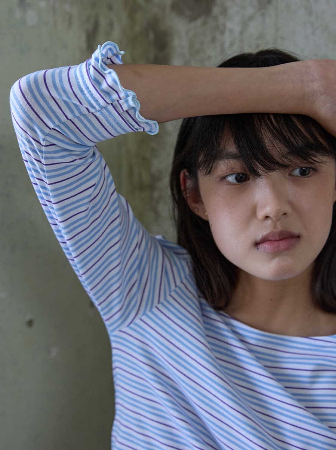 호쿠스포쿠스 슬리브 러플 스트라이프 티 상품이미지4