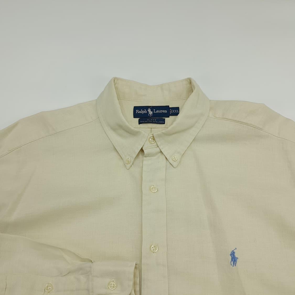 Co986 2XL 폴로 랄프로렌 내추럴 아이보리 코튼린넨 긴팔 셔츠 남방 상품이미지3