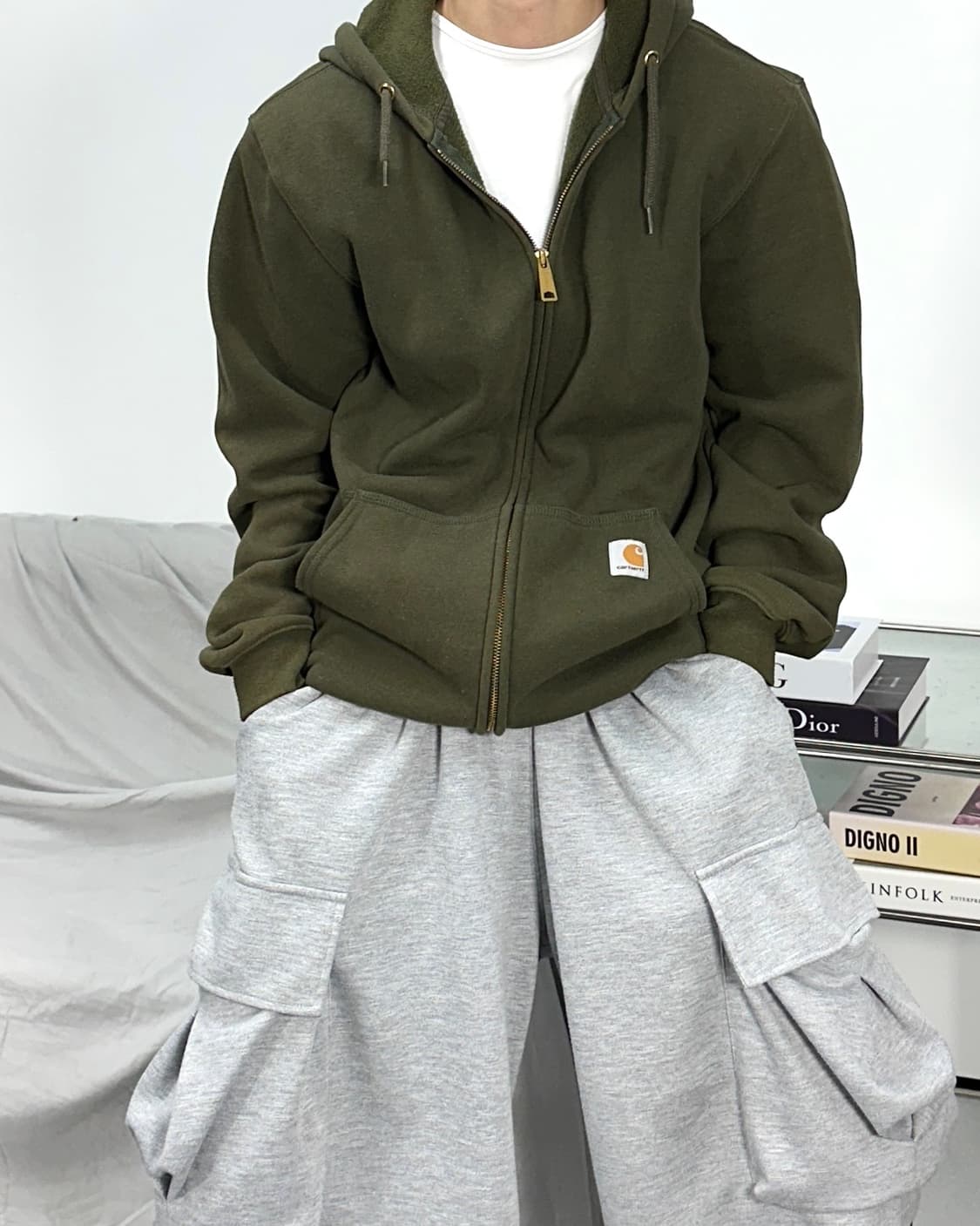 칼하트 올리브 그린 후드집업 S 상품이미지1