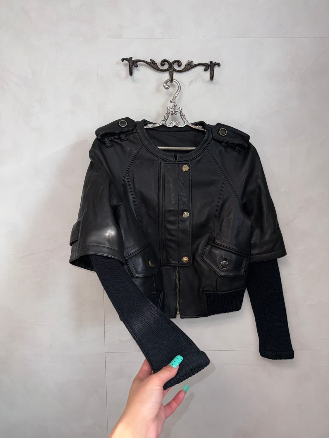 Black lamb skin warmer knit jacket  상품이미지3