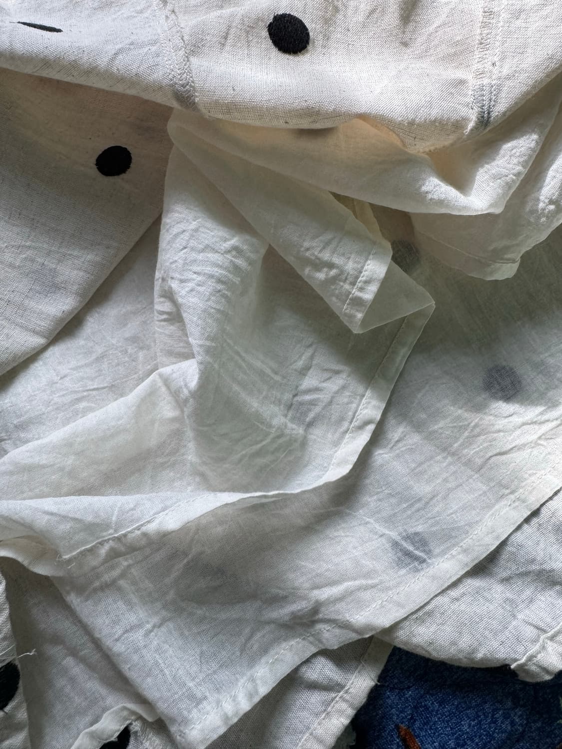 India made 린넨 아이보리 도트 자수 패턴 플레어 스커트 치마 상품이미지6