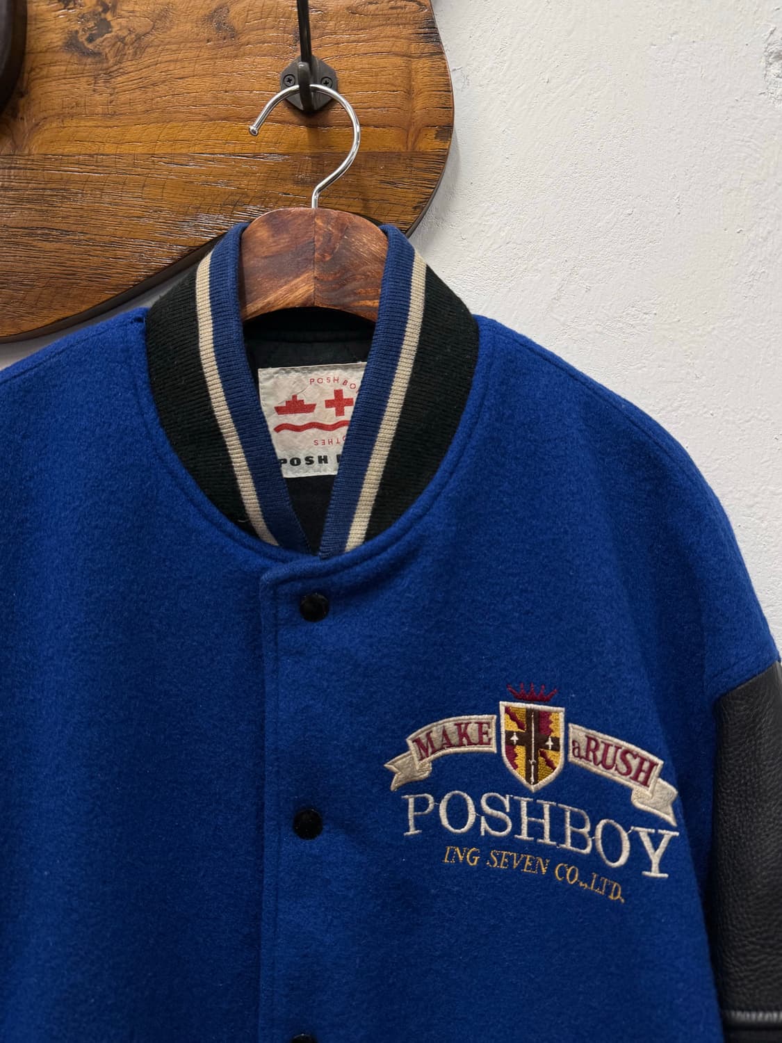 XL) POSHBOY 5th Leather Arm Varsity Jack 상품이미지4