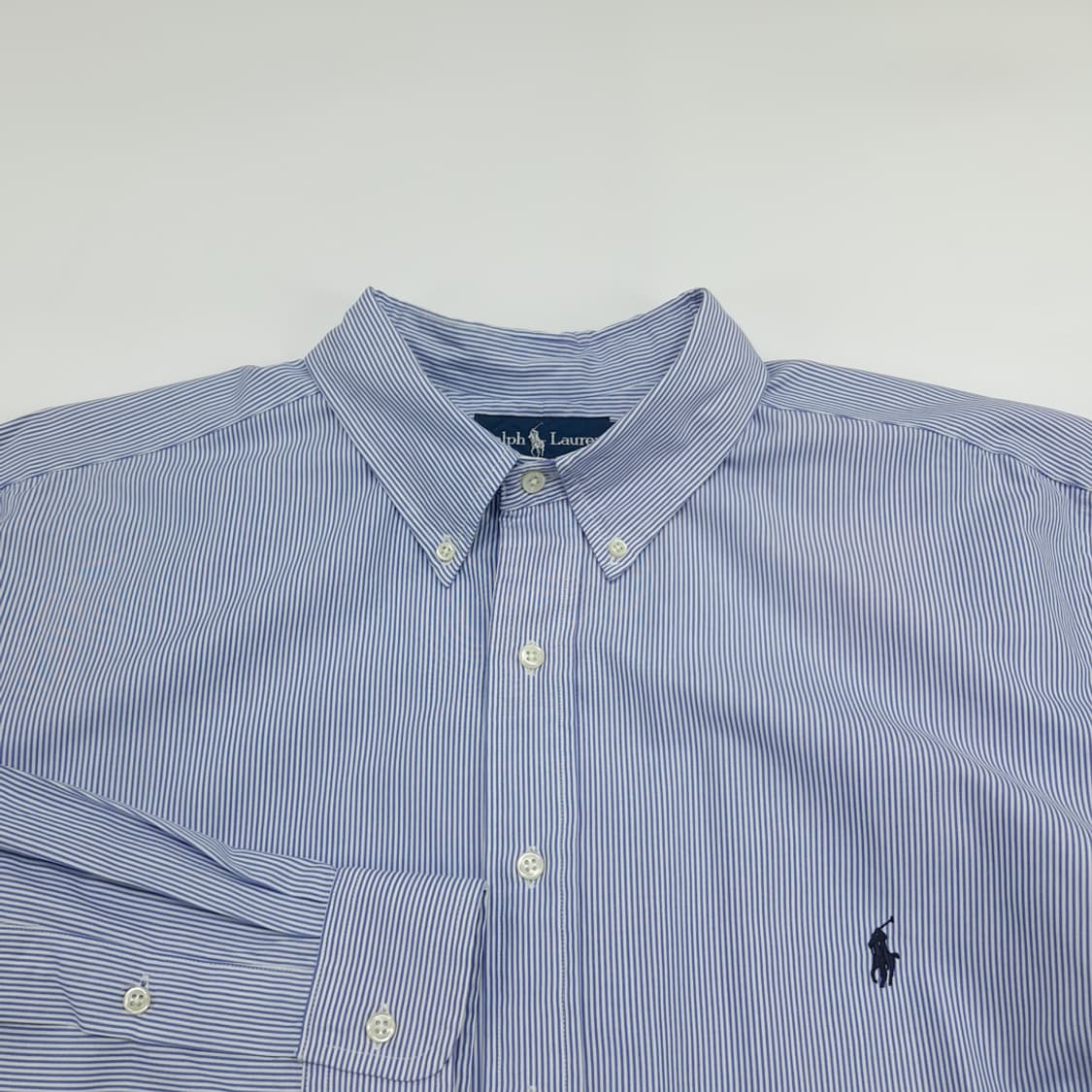 Co952 2XL Big 폴로 랄프로렌 라벤더 핀스트라이프 긴팔 셔츠 상품이미지3