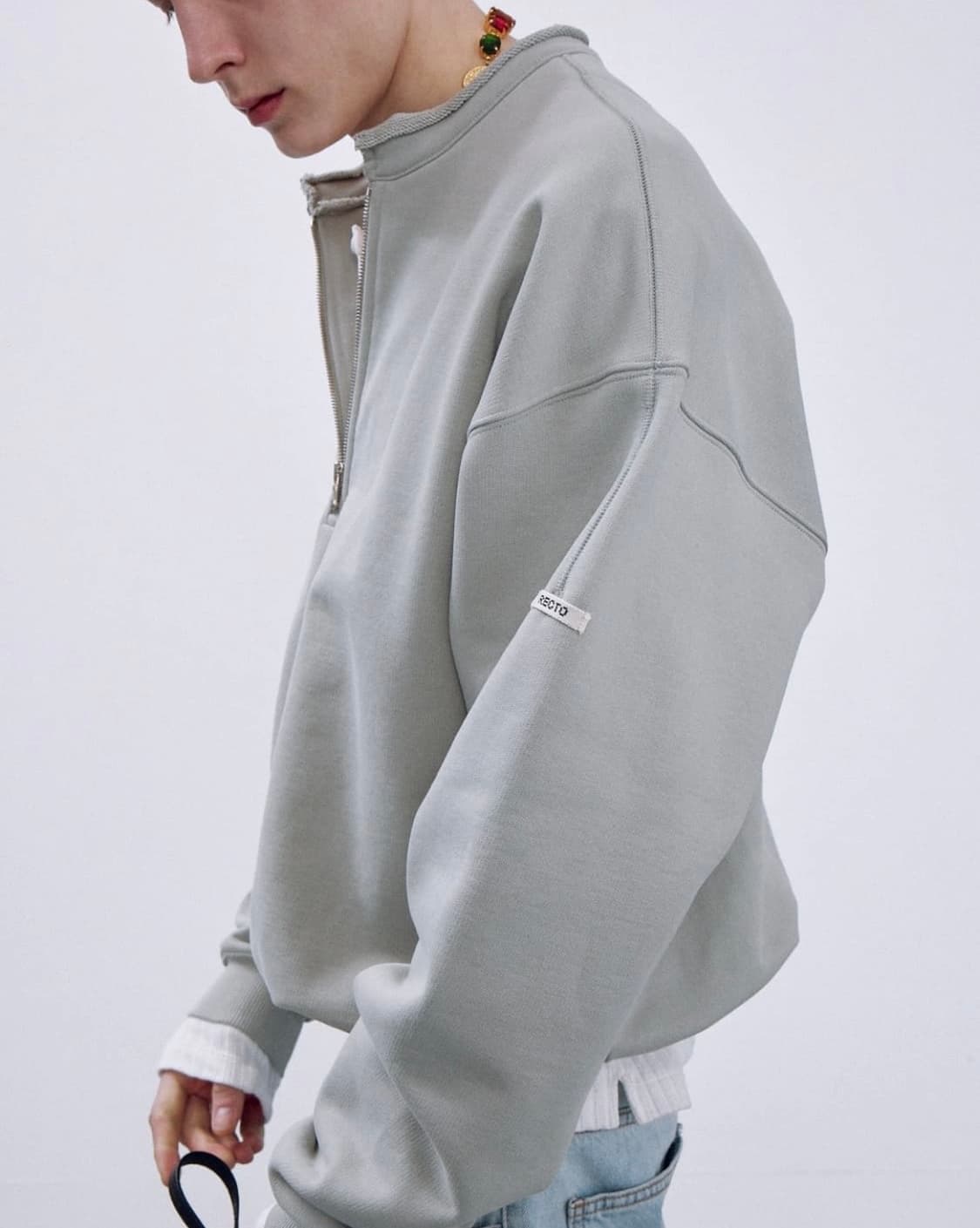 렉토 로우엣지 스탠드카라 하프집업 그레이쉬 카키 상품이미지2