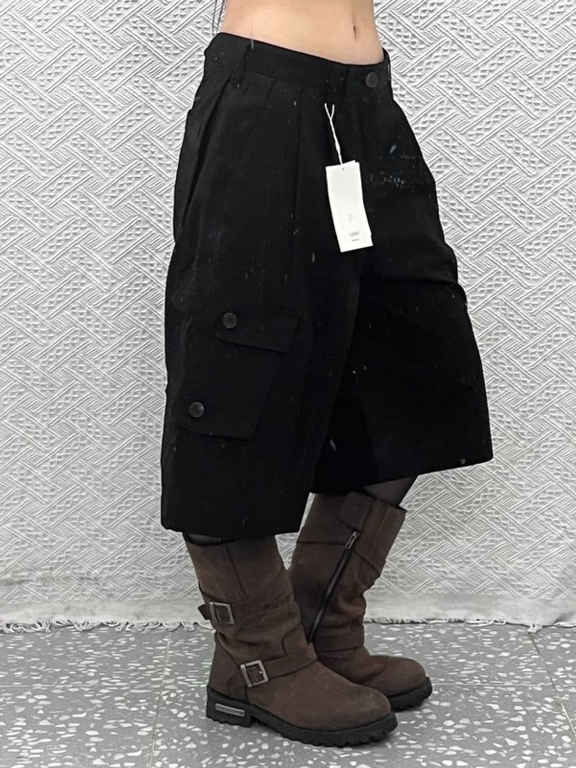 리들 빈티지 스트릿 펑크 올블랙 멀티포켓 카고 반바지 2 C12488 상품이미지1