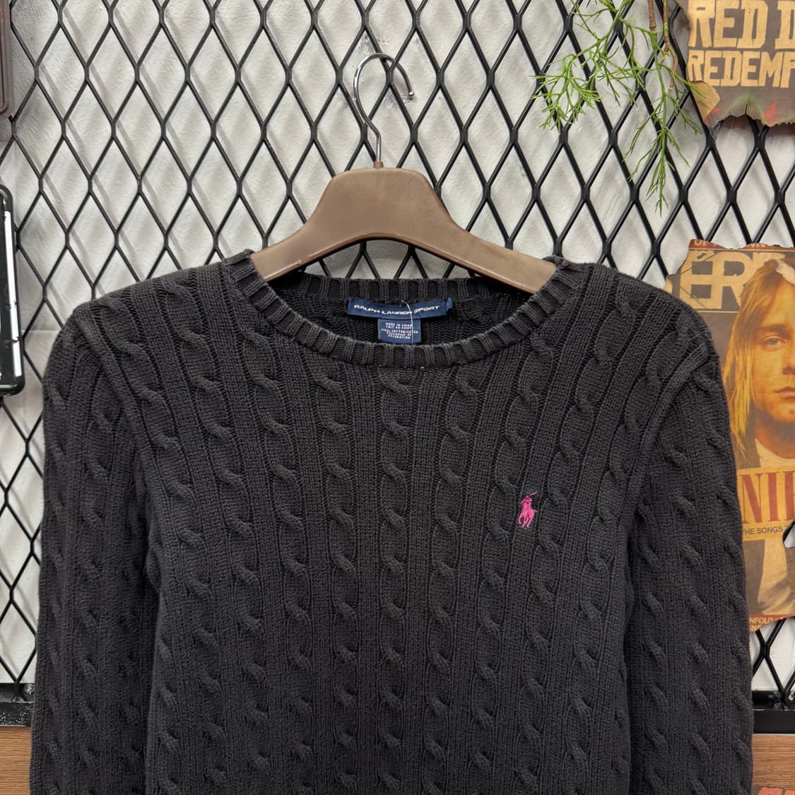 폴로 랄프포렌 케이블 니트 핑크 포니 포인트 블랙 상품이미지4