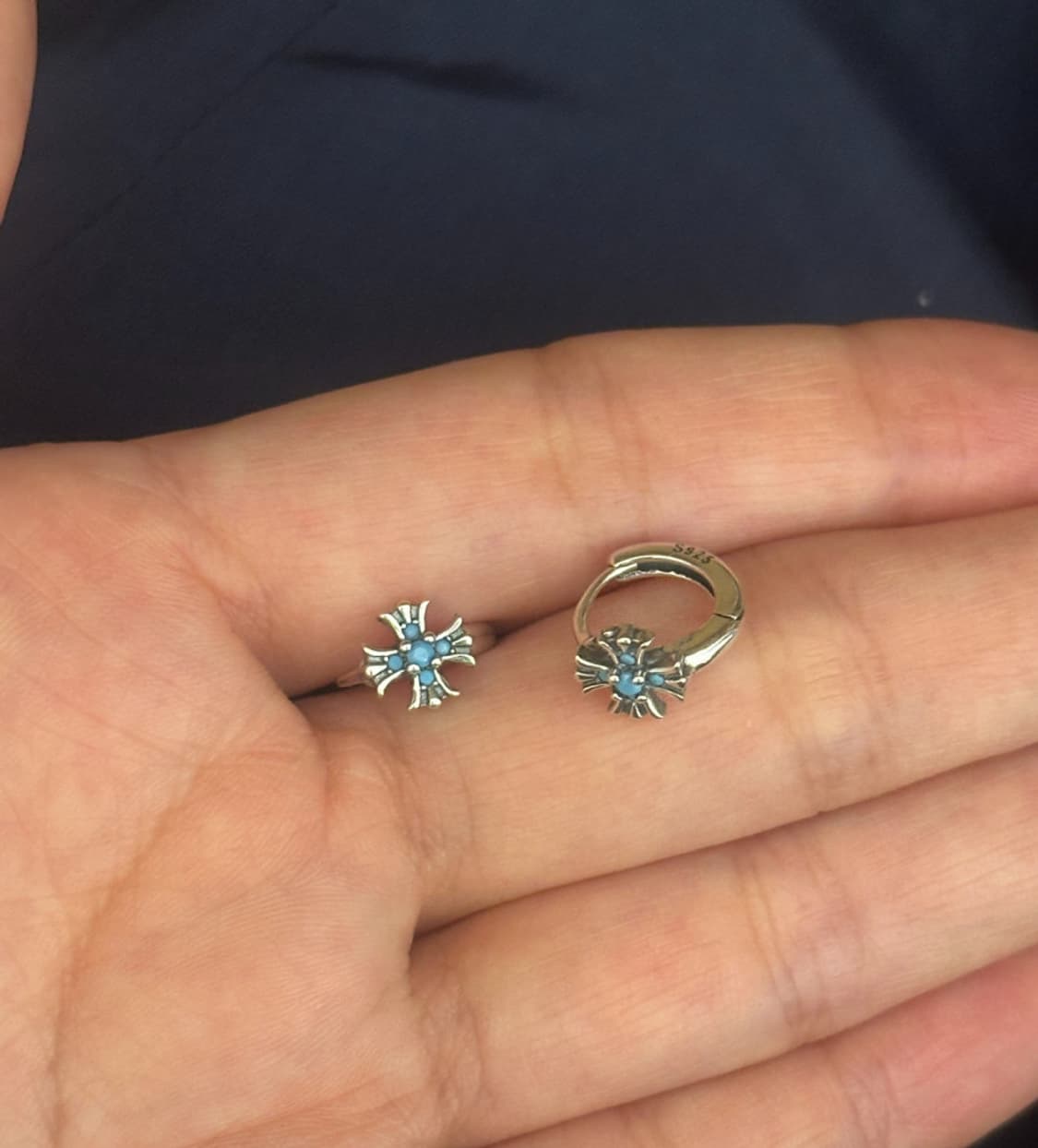 Turquoise Cross Shine 925Silver Hoop Ear 상품이미지4