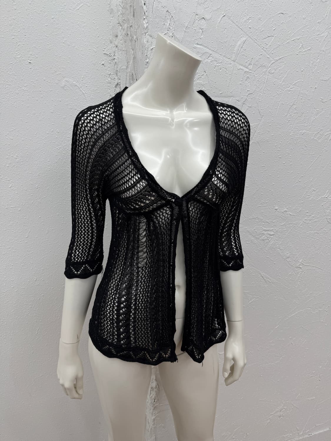 빈티지 Bou Jeloud 블랙 뜨개 니트 시스루 가디건 상품이미지1