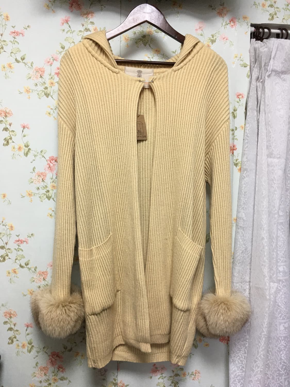 소매 퍼 오픈형 후드 가디건 상품이미지1