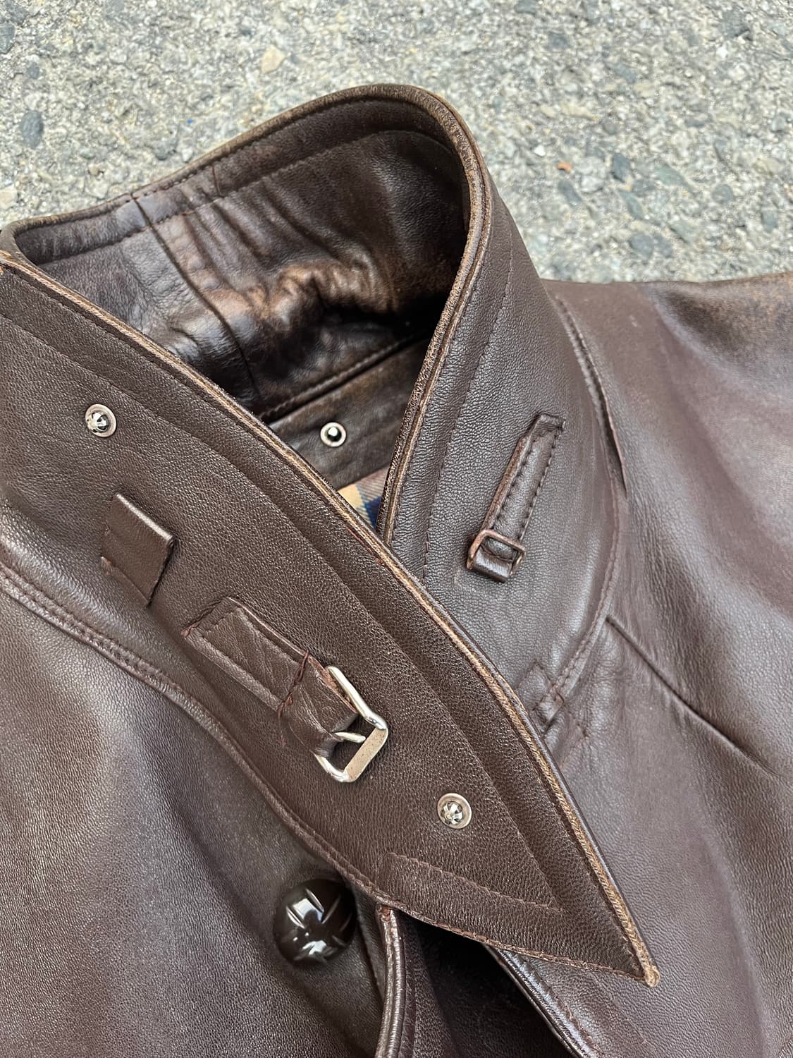 Rare!)60s French Brown Leather Car Coat  상품이미지7