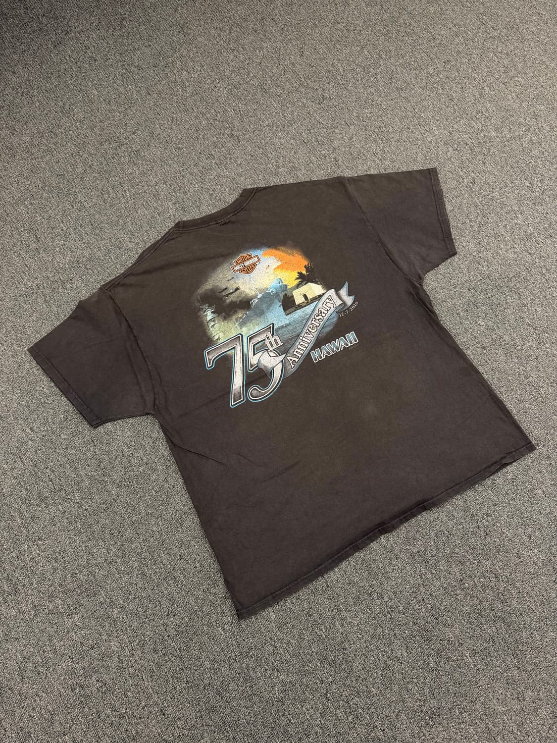 XL) 할리데이비슨 빈티지 하와이 군함 프린팅 반팔 티셔츠 상품이미지4