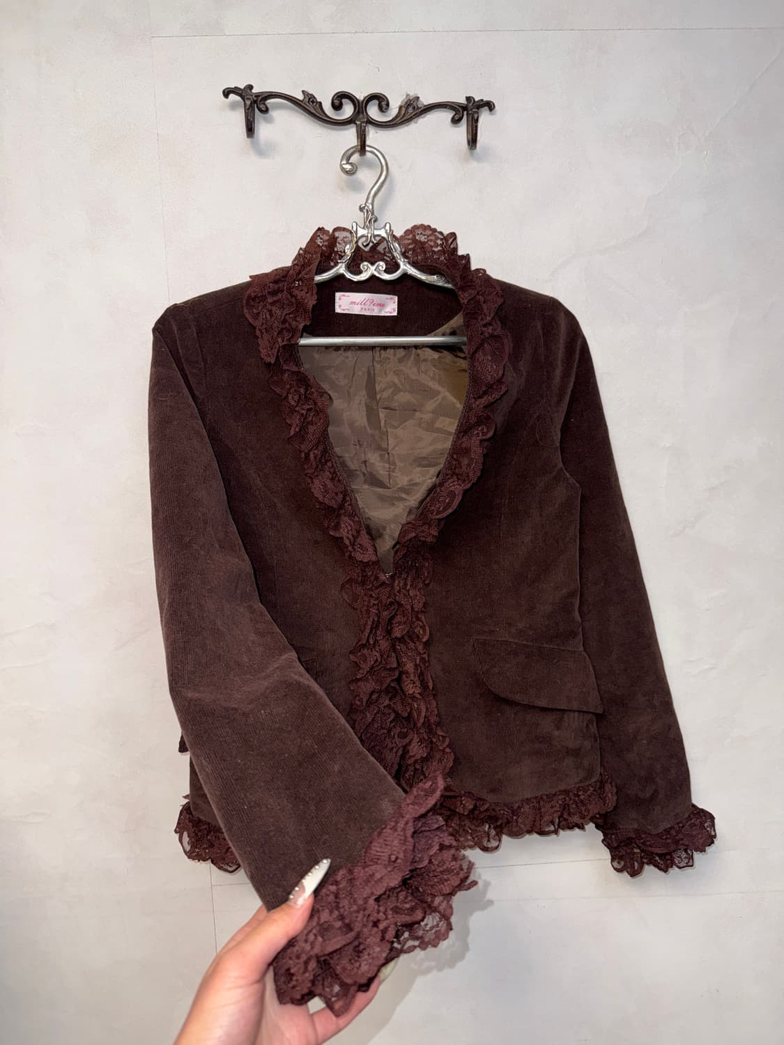 Dark brown corduroy lace detail blazer 상품이미지2