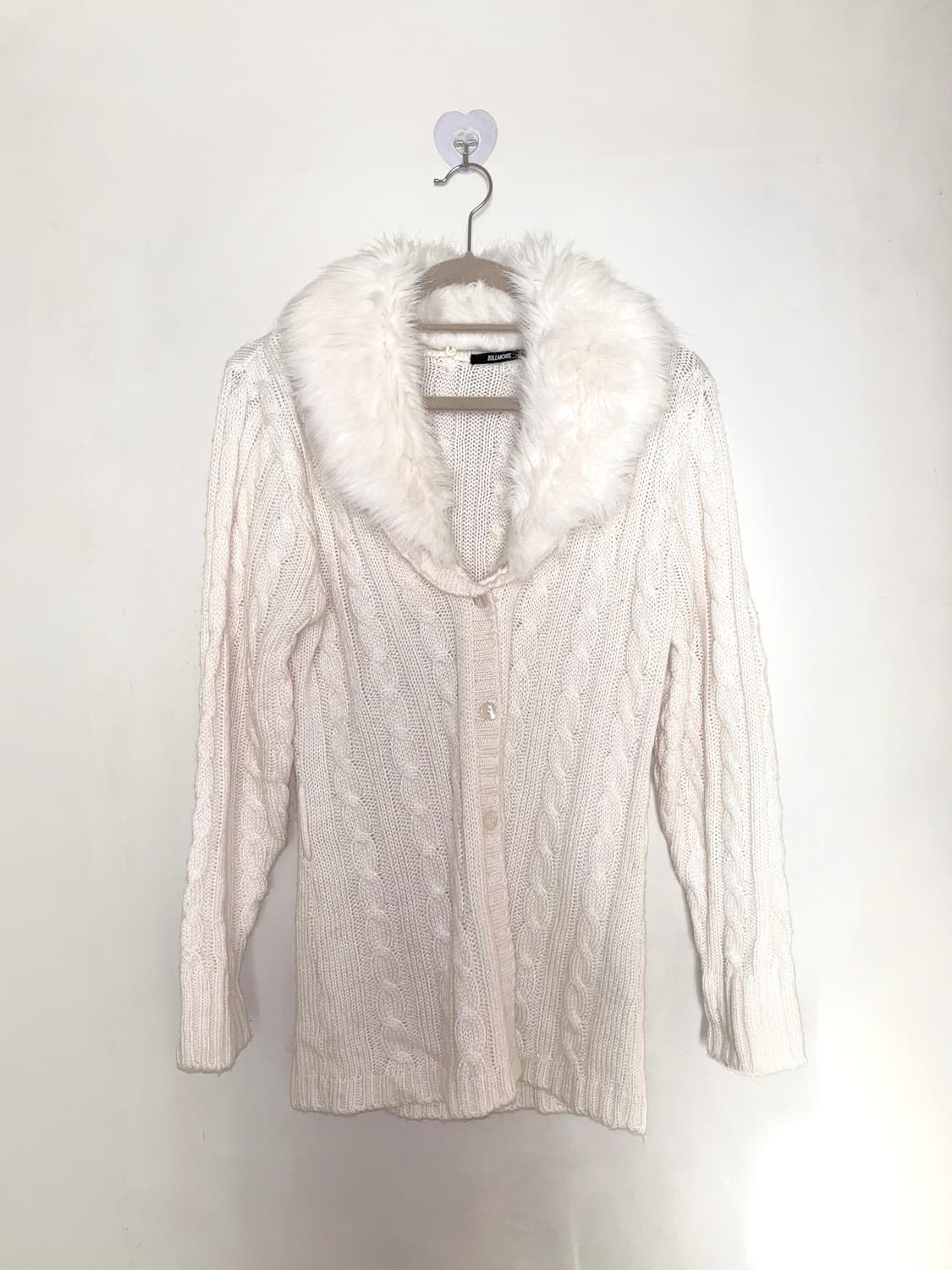 달천깔 아이보리 퍼 카라 케이블 니트가디건 (착샷o) 상품이미지2