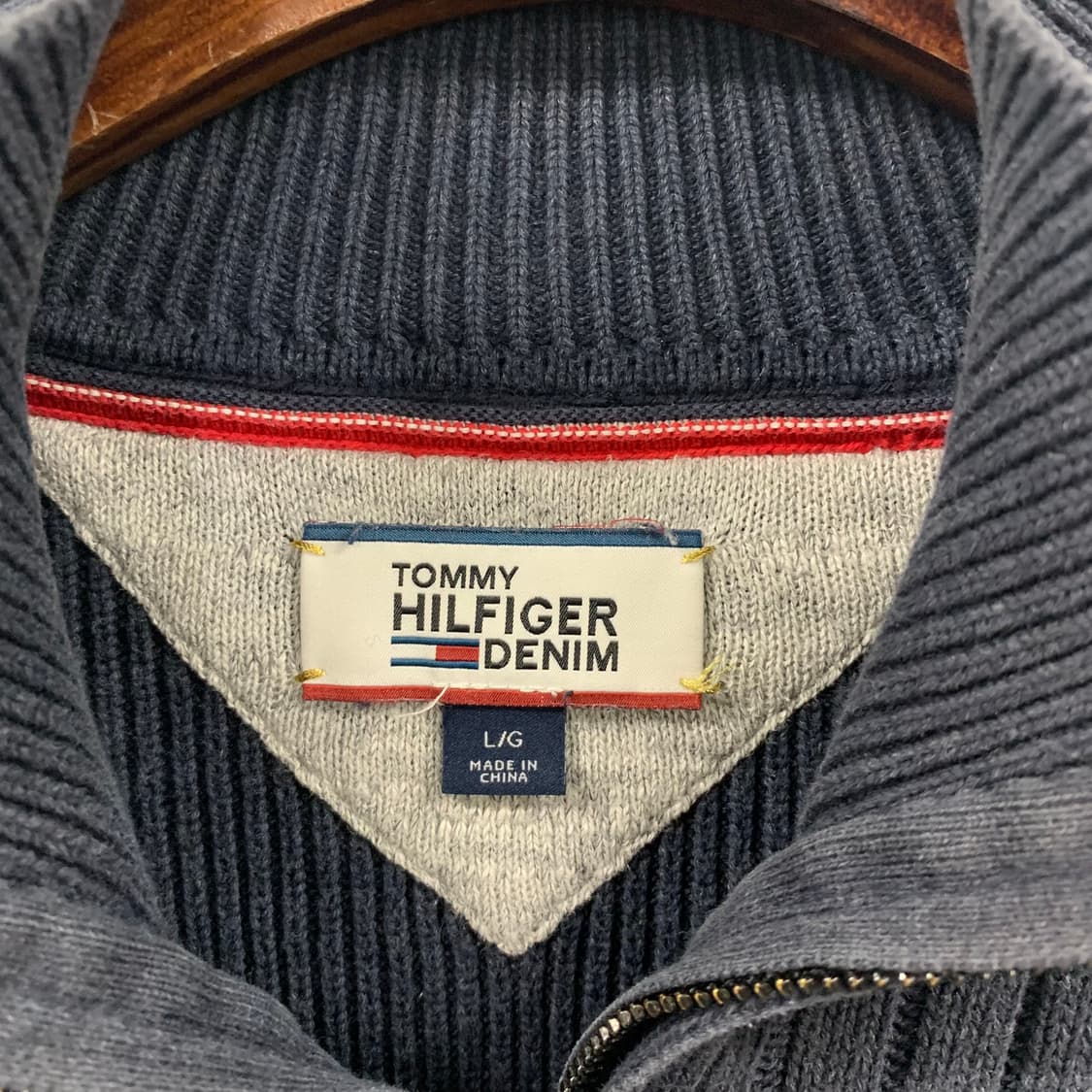 타미힐피거 자수로고 네이비 골지 니트 집업 가디건 상품이미지7