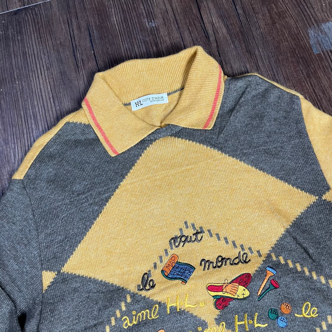 [JPN] 빈티지 재팬 아가일 자수 카라 니트 상품이미지2