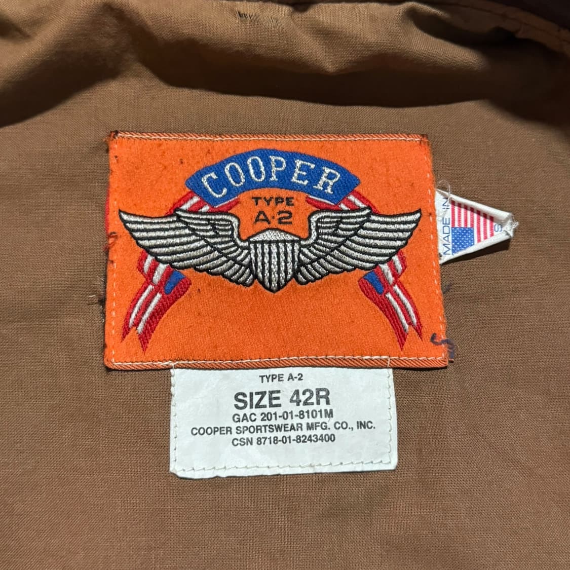 80s USA Cooper A-2 플라이트 자켓 42R 상품이미지6