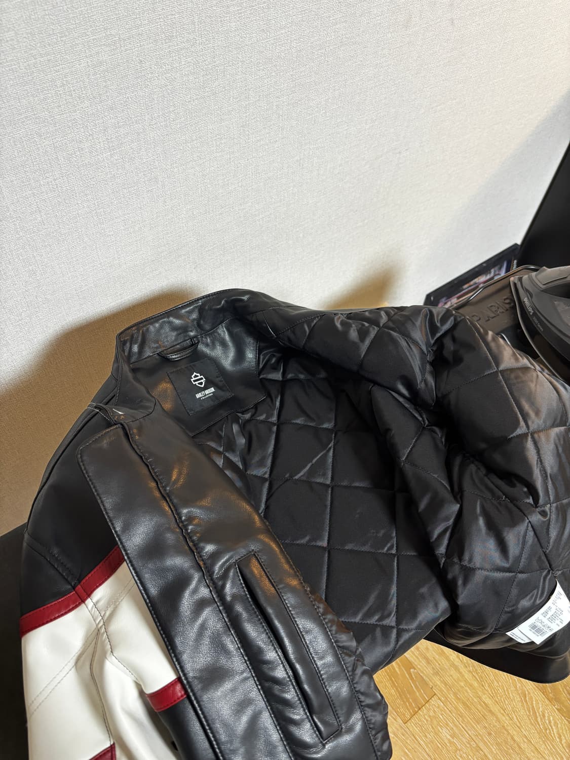 실착0회)할리데이비슨 컬렉션스 신세틱 레더 레이싱 점퍼 블랙 상품이미지6