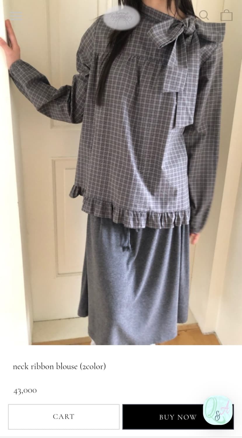 미세키 서울 느낌 원가 43000원 리본 체크 프릴 블라우스 상품이미지2