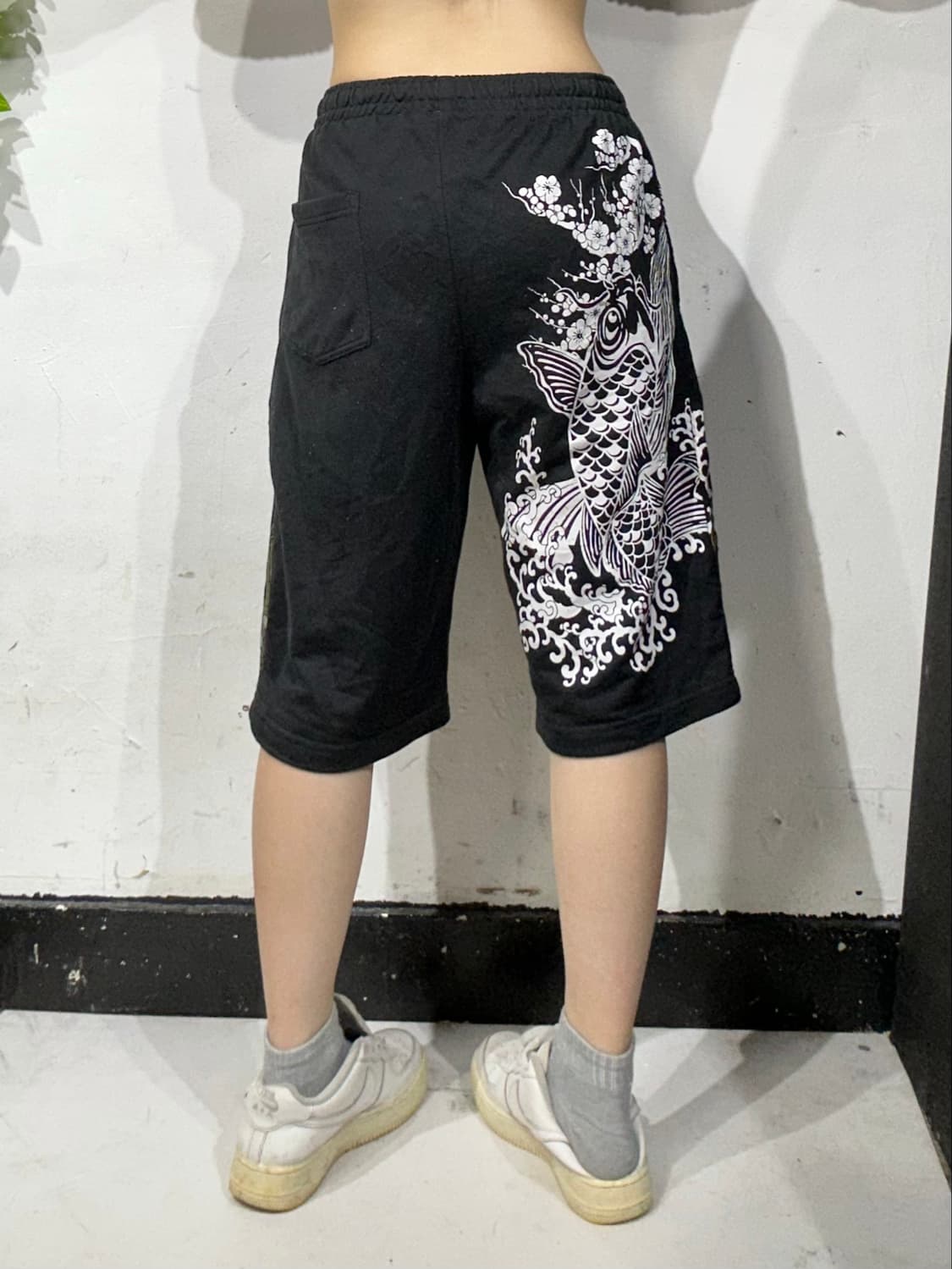 일본 빈티지 블랙 오리엔탈 프린팅 반바지 버뮤다 팬츠 L 상품이미지3