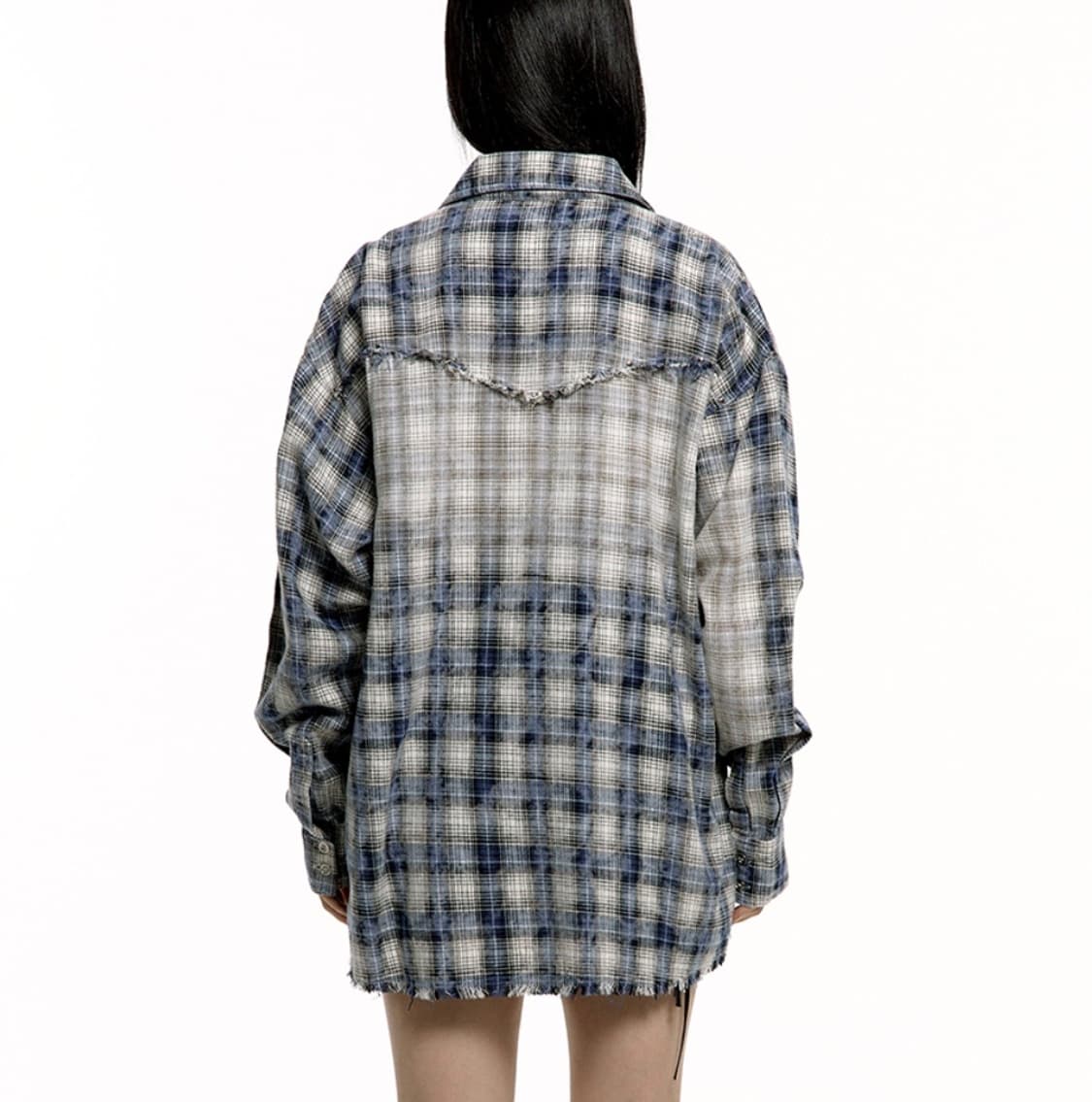 러프넥 워싱 체크 셔츠 블 상품이미지2