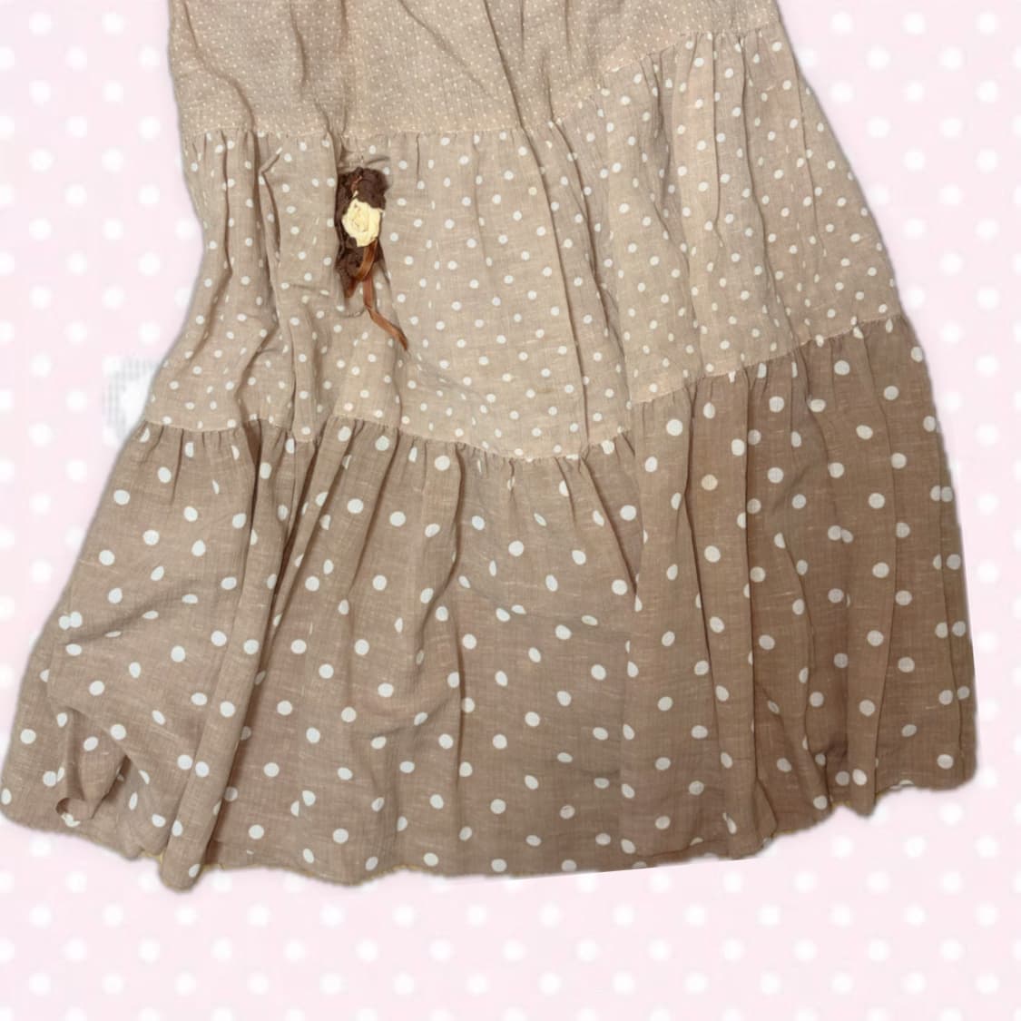 라떼갸루맛 베이지 장미 꽃 도트 캉캉 롱 스커트 상품이미지3