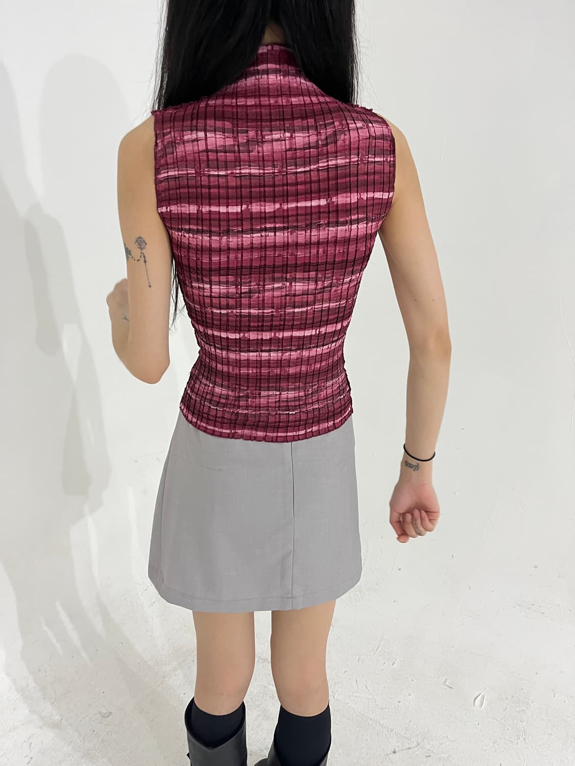 Color mix pleats top 상품이미지4