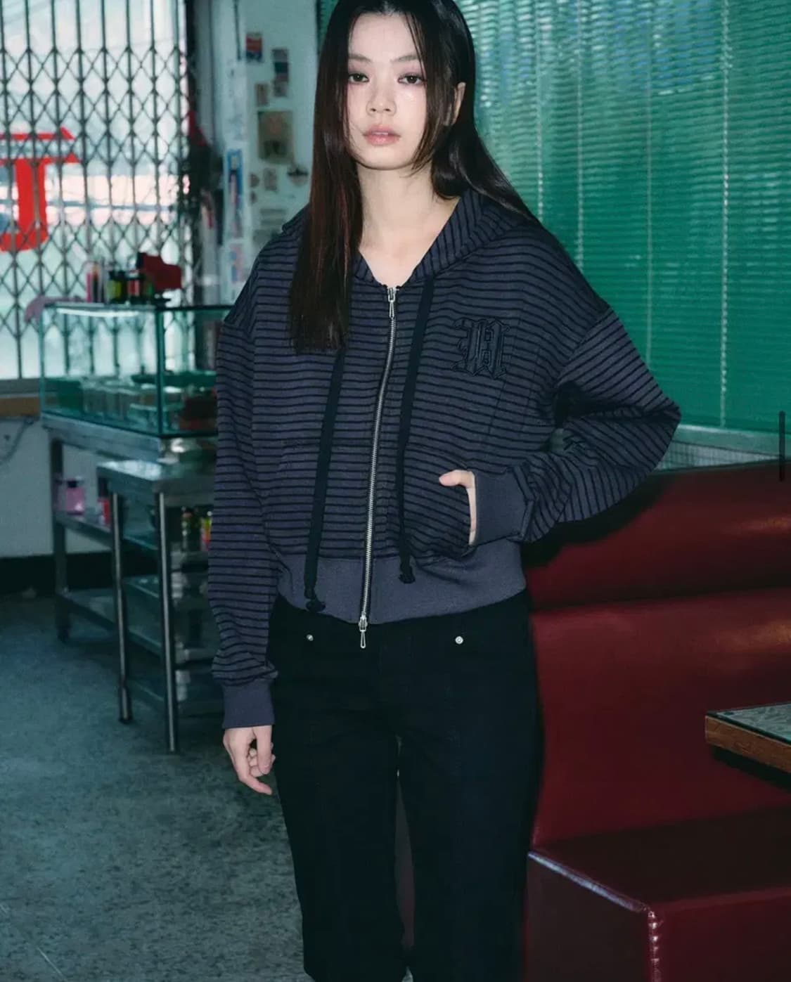 헬레네파리스 디보탠 로고 스트라이프 후드집업 딥퍼플 상품이미지7