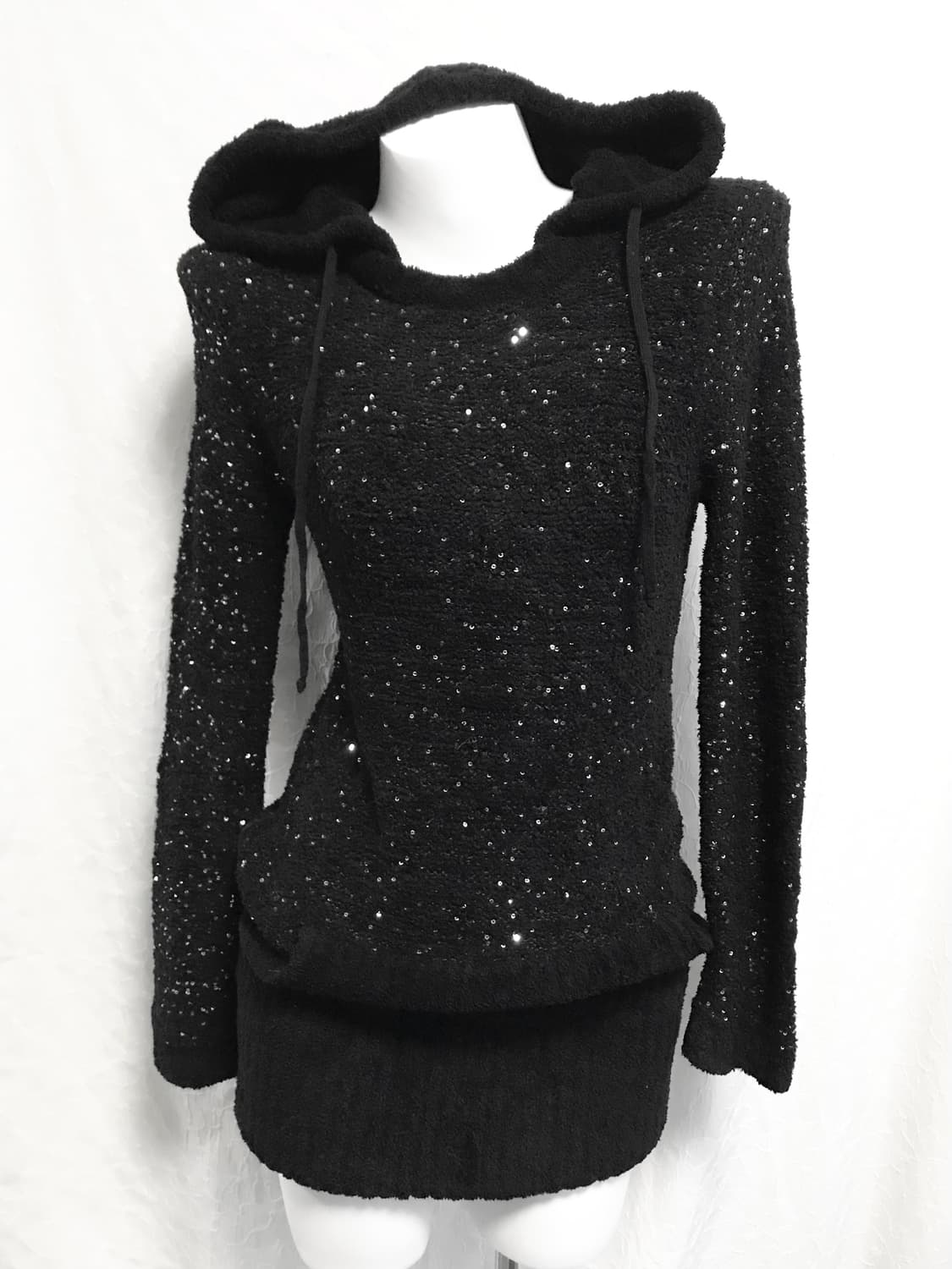 빈티지 갸루 글리터 니트 후드 롱슬리브 탑 원피스 상품이미지1