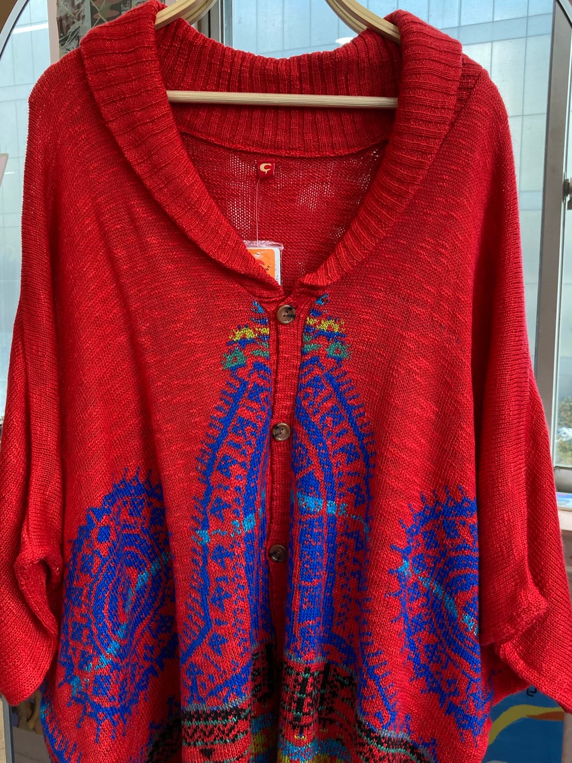 에스닉 패턴 레드 판초 상품이미지2