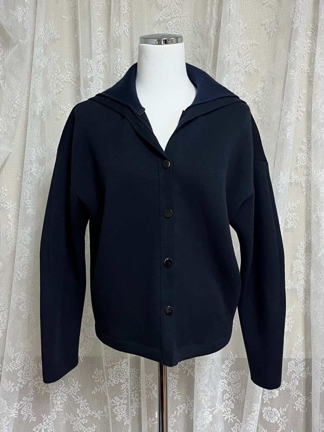 M) 구호 KUHO 하이넥 세일러 카라 가디건 네이비 상품이미지2