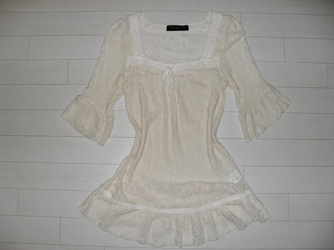 페어리 시스루 블라우스 레이스 아이보리 히메갸루 빈티지 모리걸 하구미 상품이미지1