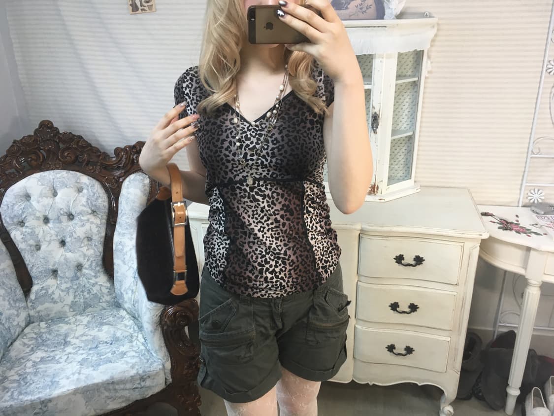 japanese vintage leopard shirring blouse 상품이미지4