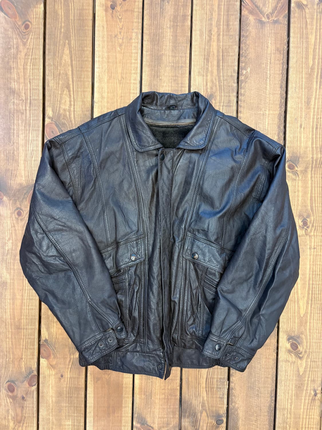 브라운 소가죽 봄버자켓 상품이미지5