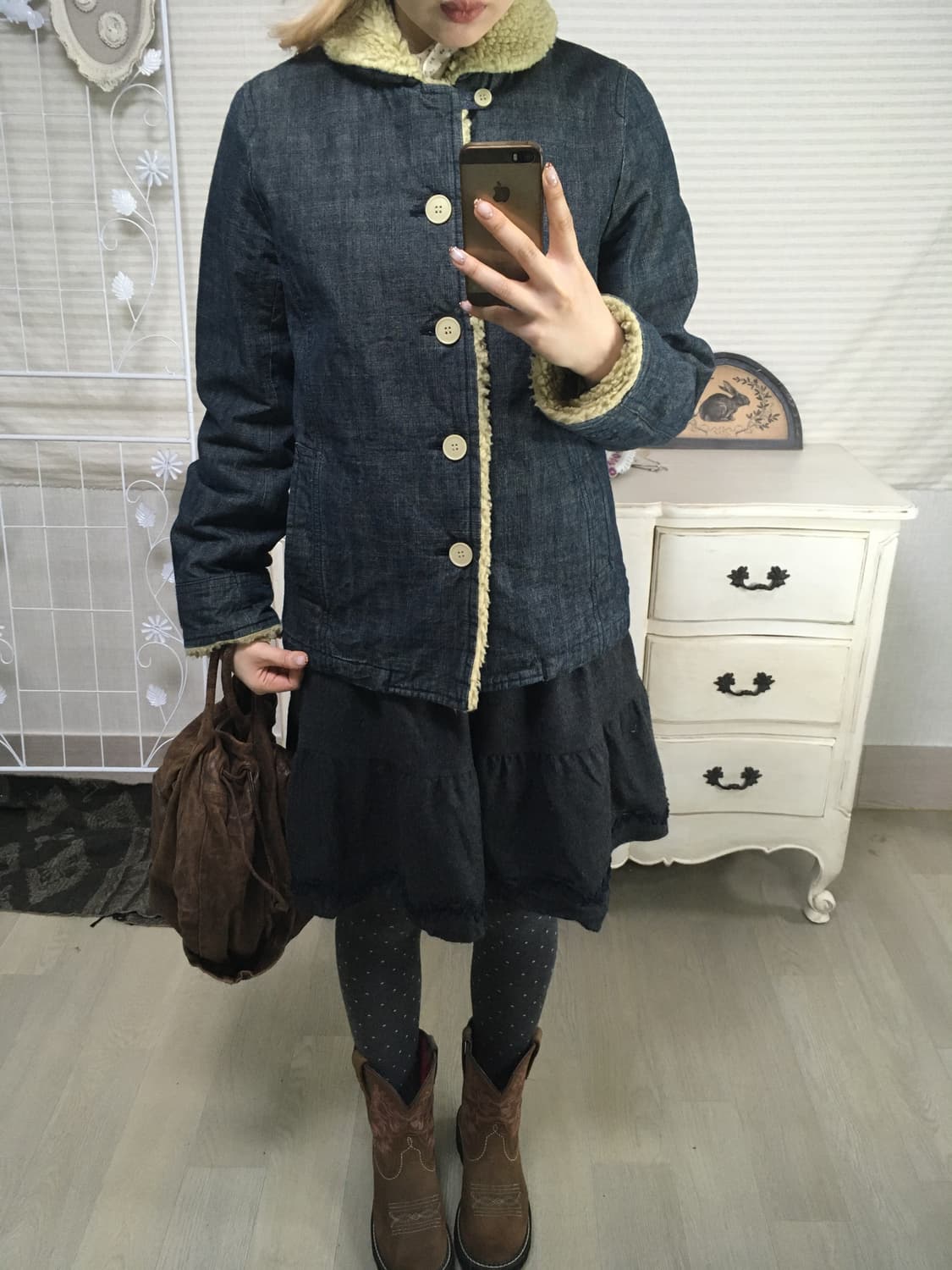 일본빈티지 데님 누빔 뽀글이점퍼 상품이미지2