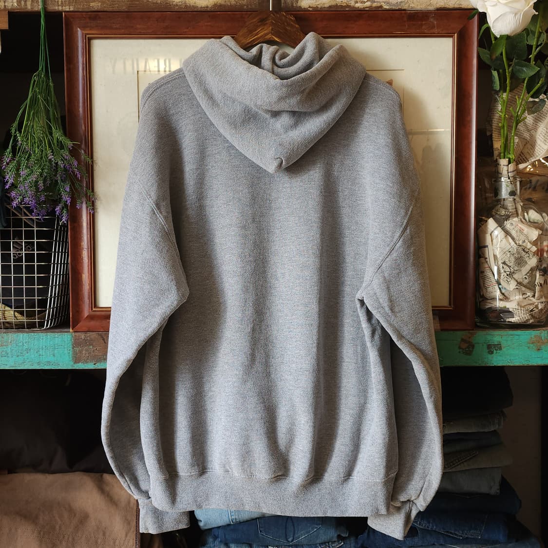 90s 러셀 후드 스웻셔츠 빈티지 레터링 그레이 상품이미지3