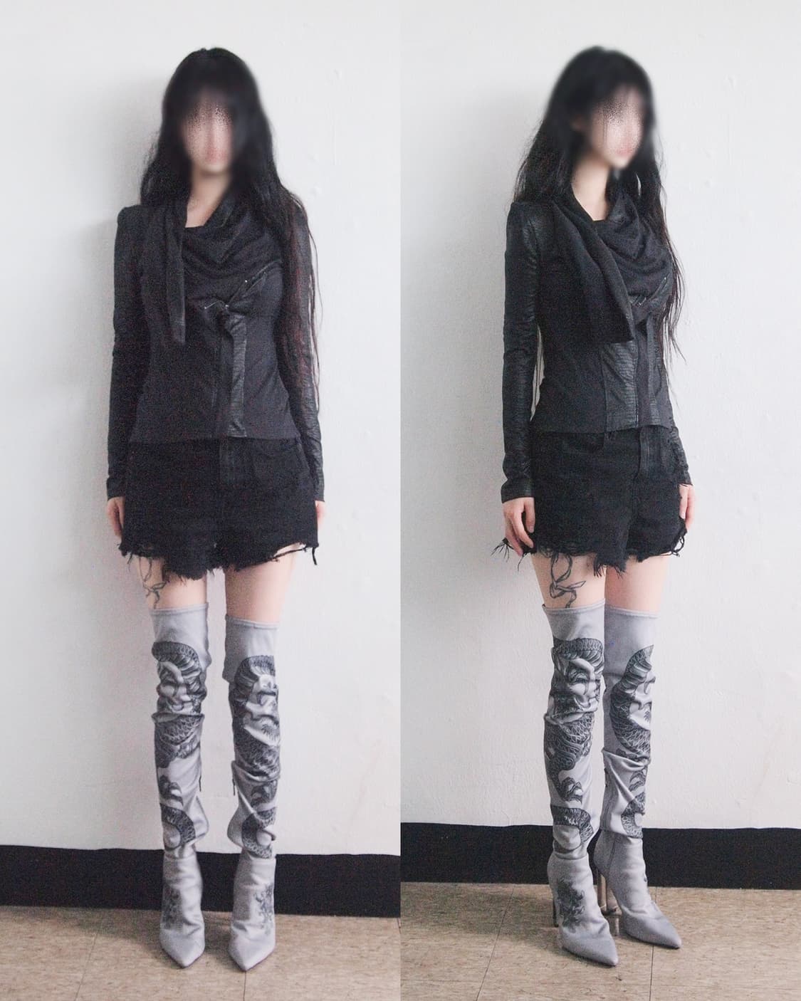 고딕 아방가르드 파이톤 하이넥 드레이프 라이더 져지 상품이미지2