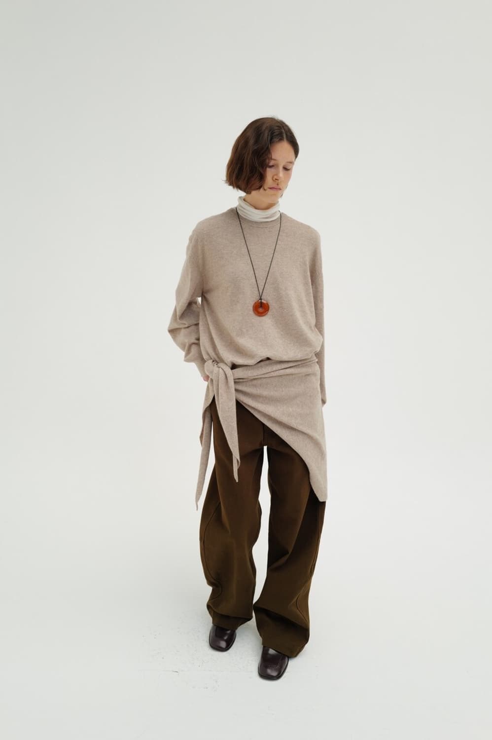 모노하 코튼 커브 팬츠 브라운 1 사이즈 상품이미지1