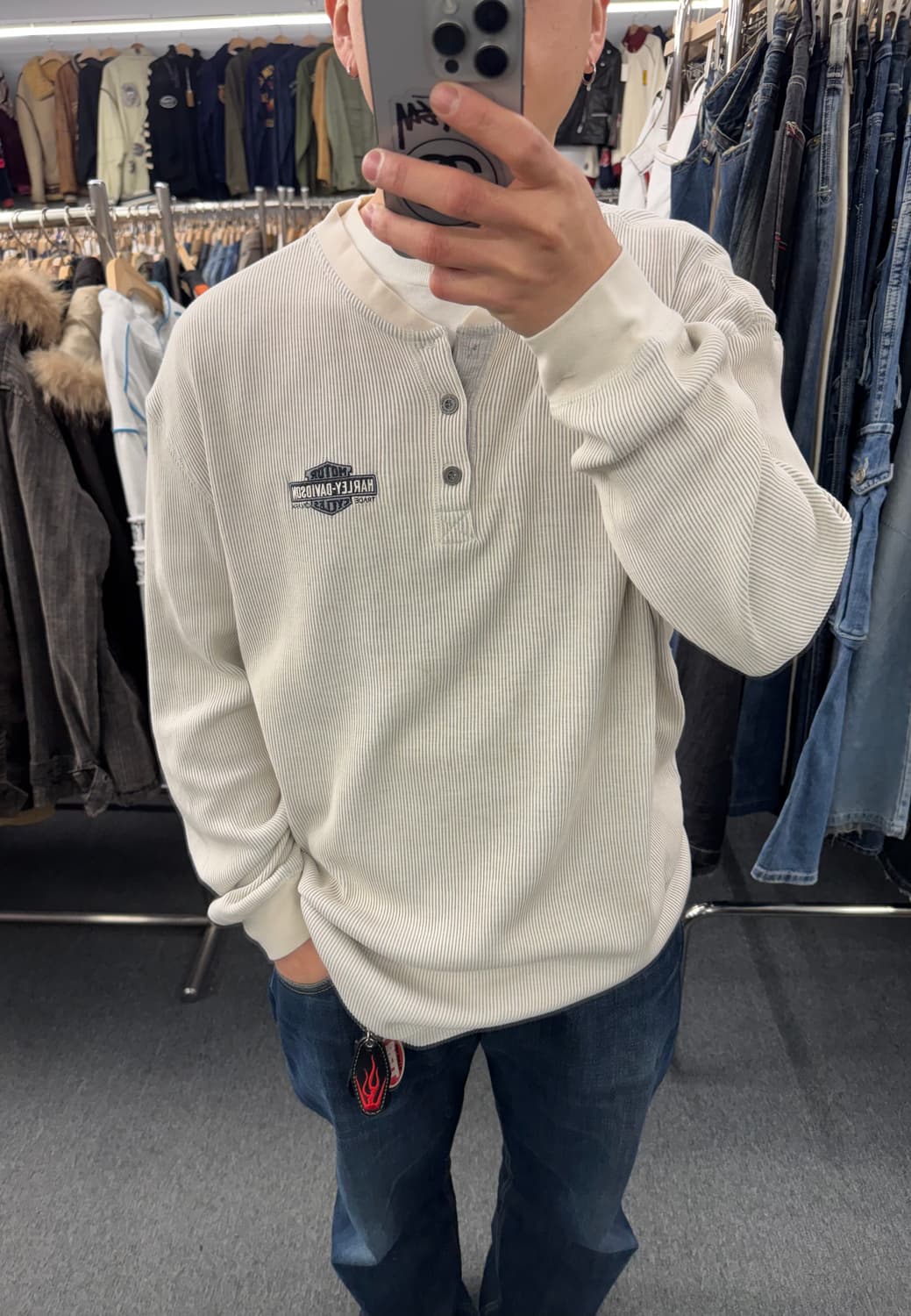 2XL)할리데이비슨 빈티지 자수 니트 헨리넥 롱슬리브 상품이미지1