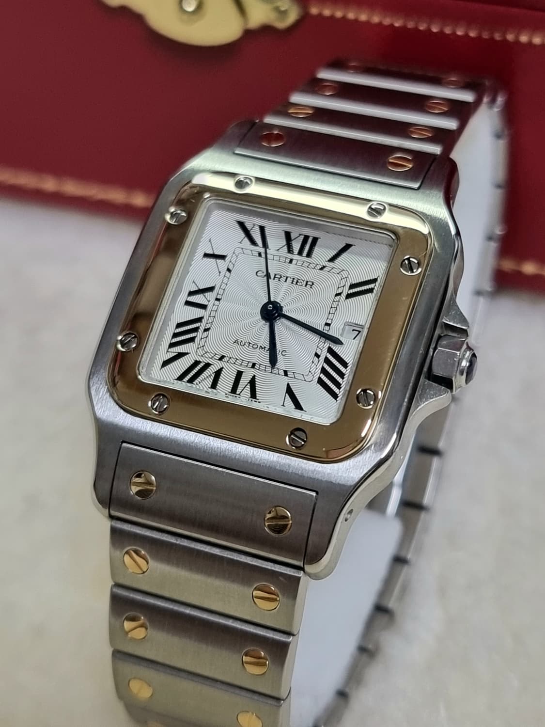 까르띠에 산토스 갈베 18K 콤비 L 기요셰판 오토메틱 시계 05~06년 상품이미지2