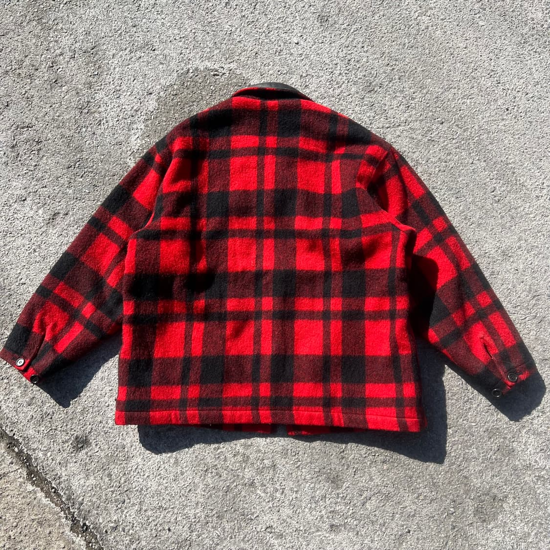 90’s 레더 칼라 울 체크 자켓 상품이미지6