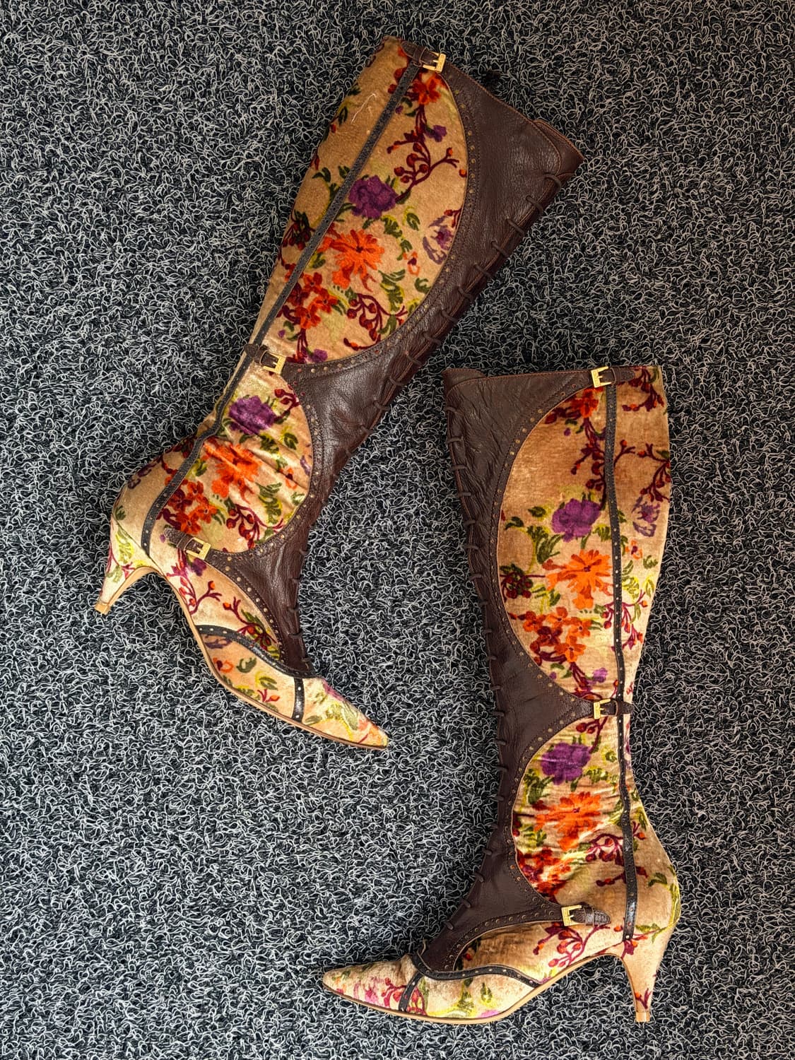 에트로(ETRO) 빈티지 플로럴 벨벳 & 레더 롱 부츠 (36.5) 상품이미지2