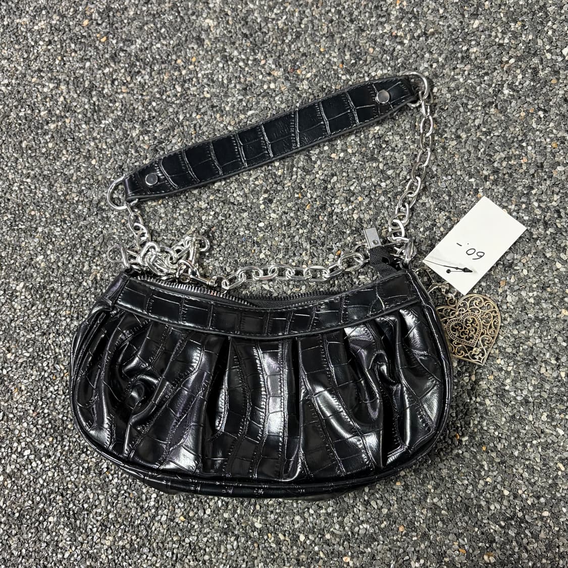 빈티지 블랙 레더 체인 숄더백 B3856 상품이미지3