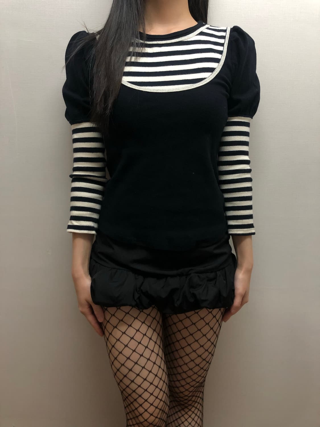 빈티지 블랙 스트라이프 레이어드 니트 상품이미지2